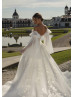 Strapless Pearl Beaded Ivory Lace Tulle Floral Wedding Dress